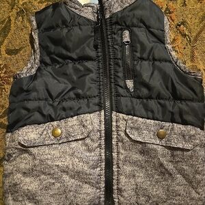 Kids Quilted Black and Gray Zip-Front Puffer Vest